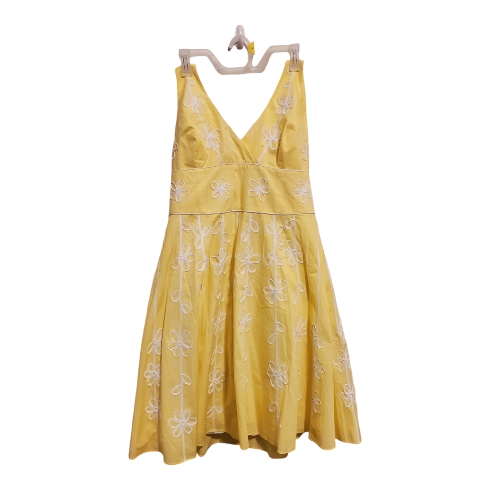 Lilly Pulitzer 100% cotton yellow and white embroidered halter dress, size 14